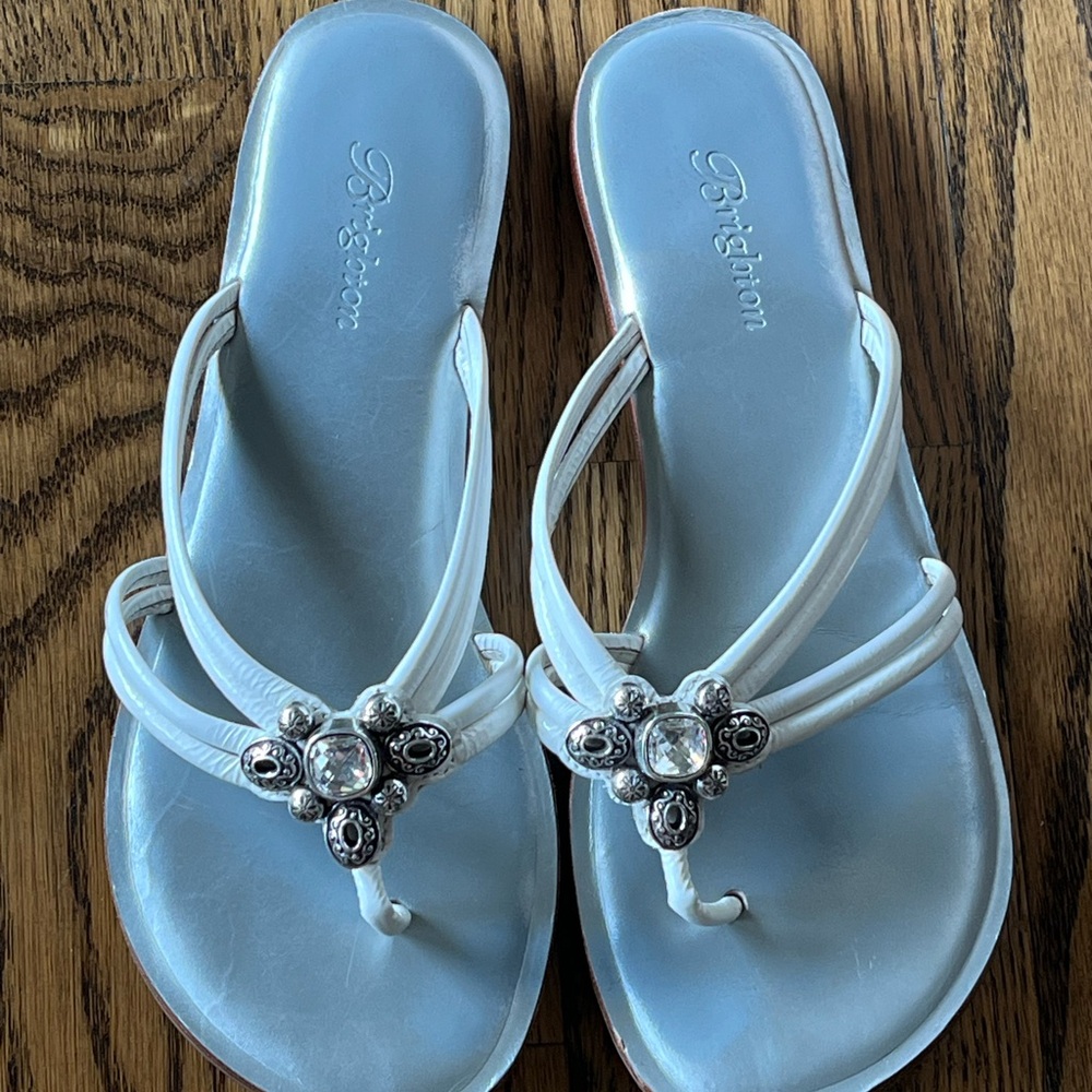 Brighton White Jeweled Thong Sandals with Silver Accents